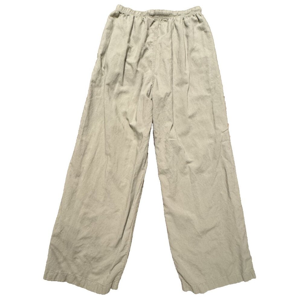 Uniqlo Women Small Sage Green Wide Leg Pull On Elastic Waist Pockets Linen Pants